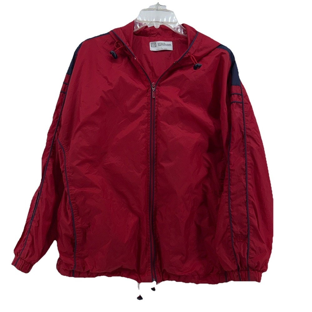 Vintage Wilson Men's Long Sleeve Red Zip Up Windbreaker w/Navy Piping - Sz L